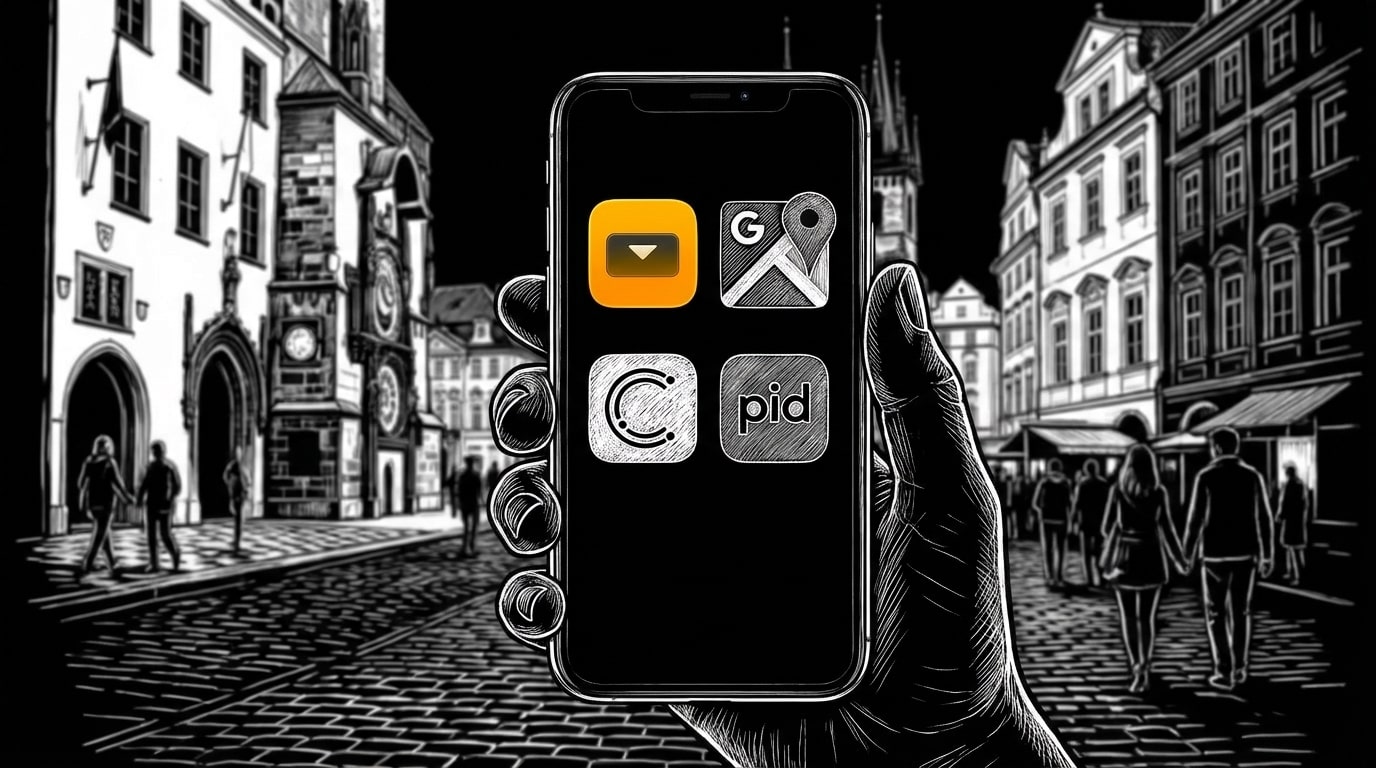 Různé aplikace pro MHD zobrazené na obrazovkách telefonů